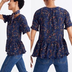 Madewell Silk Stanza Ruffle Hem Floral Silk Top M